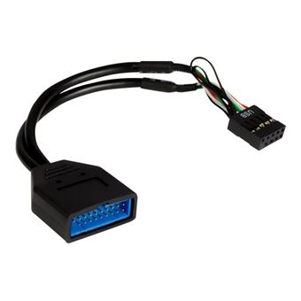 Inter-Tech - Adpatateur interne USB - embase USB à 9 broches (F) pour tête 19 broches USB 3.0 (M) - 15 cm - noir - 1