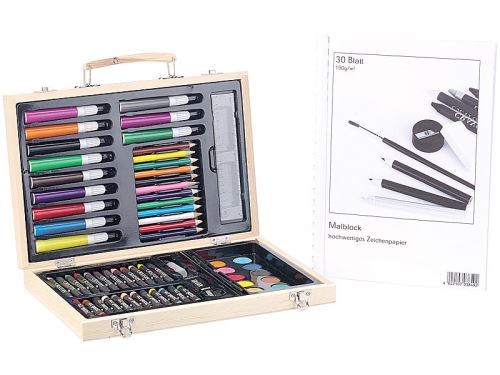 Coffret de dessin/peinture 67 pièces, avec cahier 30 pages 80g/m²