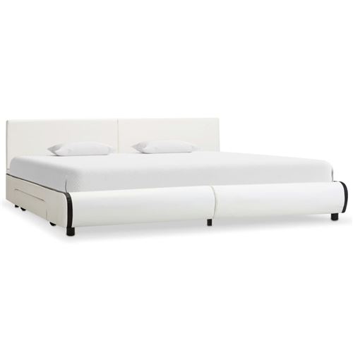 vidaXL Cadre de lit avec tiroirs Blanc Similicuir 180 x 200 cm