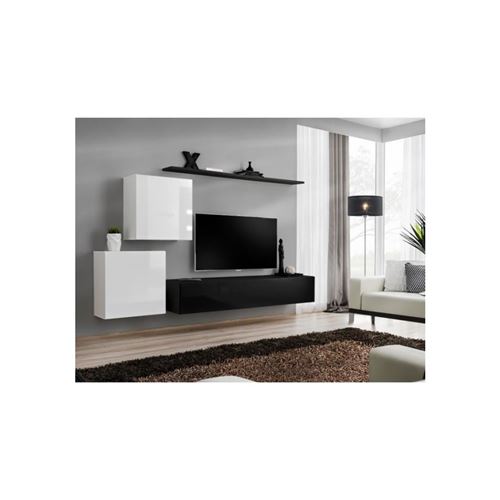 Ensemble meuble salon SWITCH V design, coloris noir et blanc brillant.