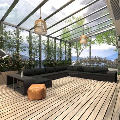VidaXL Salon de jardin 11 pcs avec coussins r&eacute;sine tress&eacute;e noir 46829