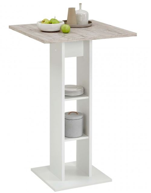Table de bar / table haute coloris blanc/chêne sable - L.70 x H.109 x P.70 cm -PEGANE-