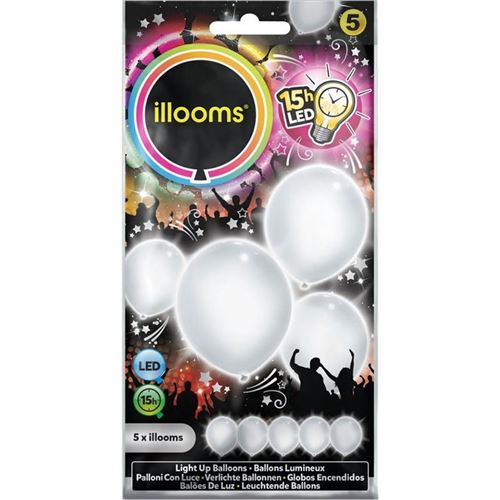 5 ballons latex à led unis blancs