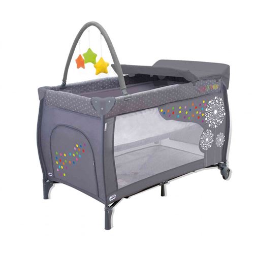 Lit pliant Baby Fox collection 'Dandelion' avec arche et table à langer - Gris