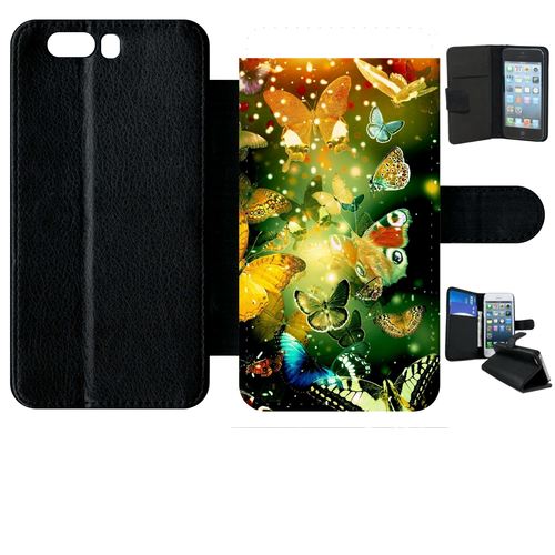 Etui À Rabat Huawei P10+ Plus Papillons D'automne Fond Vert