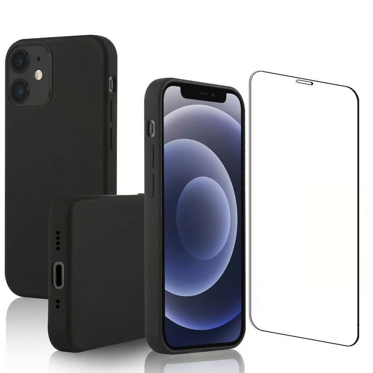 Coque Noire + Verre Trempé Pour IPhone 12 (6,1") - Pack Protection Little Boutik - Neuf
