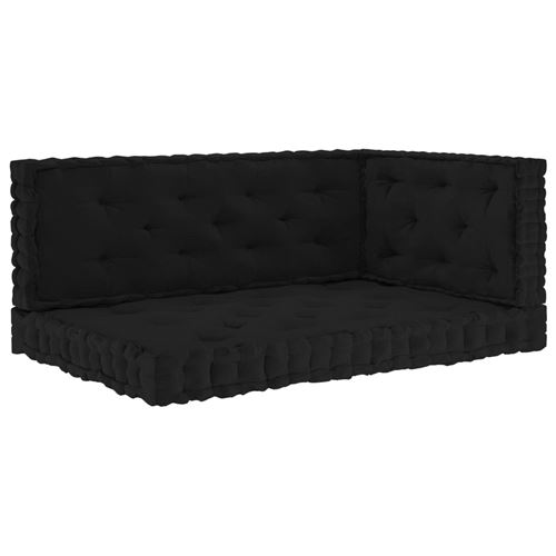 vidaXL Coussins de plancher de palette 3 pcs Noir Coton
