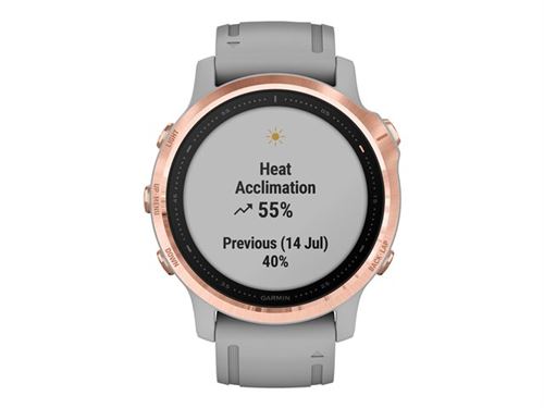 Garmin fenix 6S Sapphire - 42 mm - rozerode goudtoon - sporthorloge met band - silicone - poedergrijs - display 1.2 - 32 GB - Bluetooth, Wi-Fi, ANT+ - 44 g