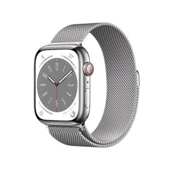 Apple Watch Series 8 GPS + Cellular, boîtier Acier inoxydable argent 45mm avec Boucle Milanaise Argent