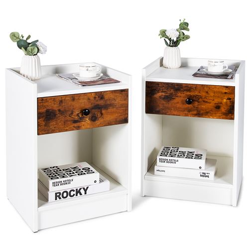  lot de 2 tables de chevet avec tiroir de rangement et compartiment ouvert en bois 43 x 40 x 60 cm (L x l x H) blanc 