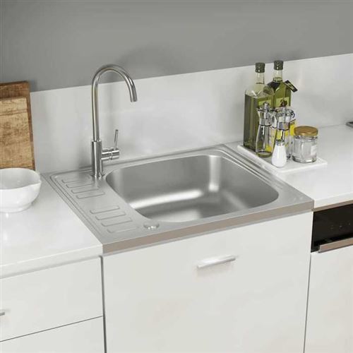 Vidaxl - Jeu d'évier de cuisine et égouttoir argenté 500x600x155 mm inox