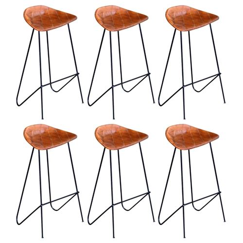 vidaXL Chaises de bar 6 pcs Marron Cuir véritable