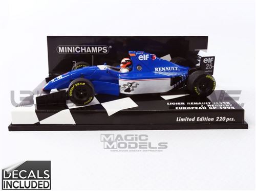 Voiture Miniature de Collection MINICHAMPS 1-43 - LIGIER Renault JS39B - Grand Prix d'Europe 1994 - Blue / White - 417940125