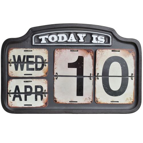 ITEM INTERNATIONAL Calendrier rétro en métal noir - Hauteur 27 cm - Largeur 42 cm - Profondeur 3.5 cm