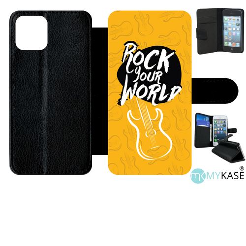 Etui My-Kase pour iPhone 11 Pro - rock your world fond orange - Simili-cuir Noir