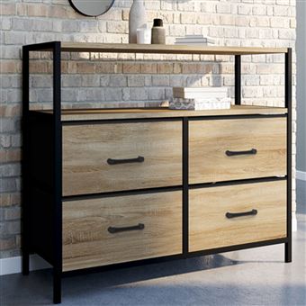 Commode 108 Cm Pratique Commode 4 Tiroirs Detroit 110cm Design Industriel - Avec Étagère Et Niche De Rangement Meuble Tiroir Rangement