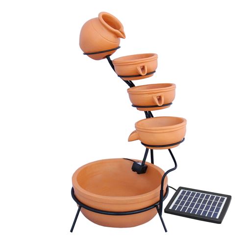 Fontaine Terracotta Énergie Solaireà 4 Niveaux de Bols Renversants