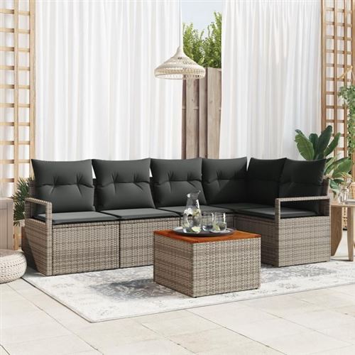 Non Communiqué Gris Ensemble De Canapé De Jardin De 6 Pièces Vidaxl Avec Coussins En Poly Rotin Acacia 3356375