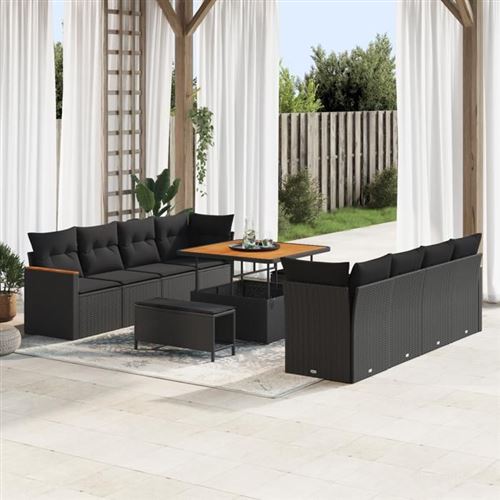 vidaXL - Ensemble de canapé de jardin - 11 pièces - Noir - Image 2