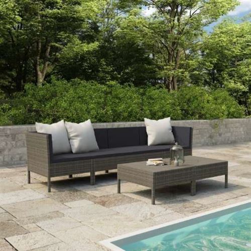 Vidaxl salon de jardin 6 pcs avec coussins r&eacute;sine tress&eacute;e gris 3056984