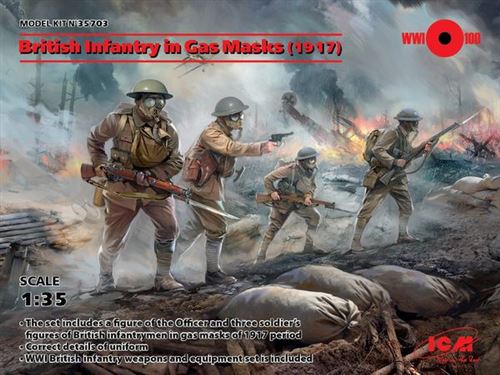 British Infantry In Gas Masks(1917)4 Figu - 1:35e - Icm