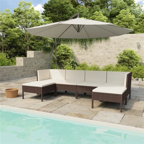 Vidaxl Salon De Jardin 6 Pcs Avec Coussins R&eacute;sine Tress&eacute;e Marron
