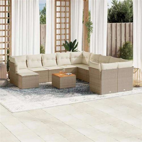  Vidaxl Salon De Jardin Avec Coussins 12 Pcs Beige R&eacute;sine Tress&eacute;e