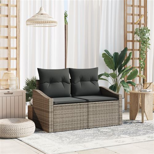 vidaXL Garten-Sofa mit Kissen 123 x 62 x 69 cm Poly-Rattan