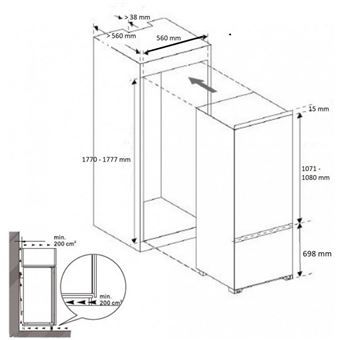 Réfrigérateur combiné intégrable à glissière 249l Brandt bic1724es