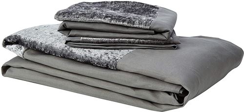 Sienna en Velours écrasé Band Ensemble Housse de Couette Silver-Double, 100% Polyester, Gris