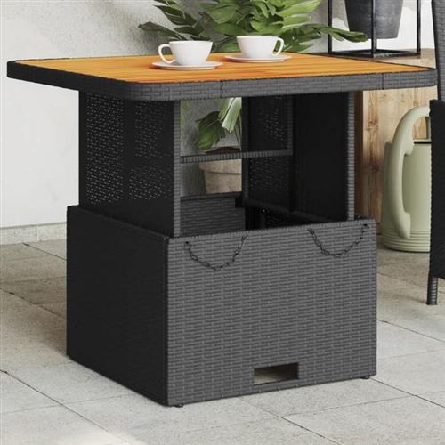 Non Communiqué Noir Vidaxl Table De Jardin, Table Basse, Table À Manger, Meuble De Terrasse Cour Balcon Patio Extérieur, Résine Tressée Et 368269