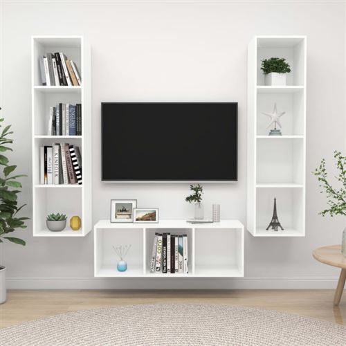Non Communiqué Blanc Ensemble De Meuble Tv 3 Pcs Bois D Ingénierie