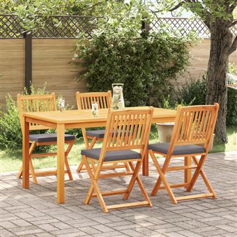 Chaises de jardin pliantes avec coussin gris 4pcs en bois d acacia massif - 1