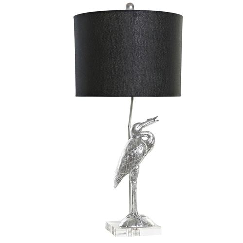 ITEM INTERNATIONAL Lampe Héron en résine - Argenté et noir - Hauteur 74 cm - Diamètre 33 cm
