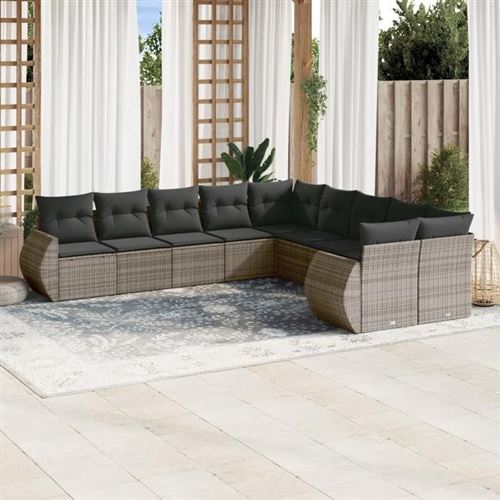 VIDAXL  Salon De Jardin 11 Pcs Avec Coussins Gris R&eacute;sine Tress&eacute;e