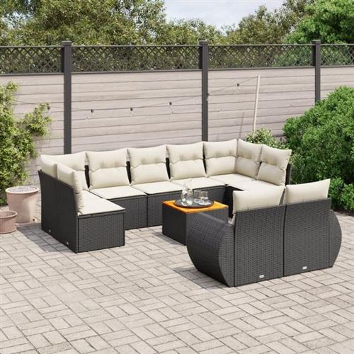 VIDAXL  Salon De Jardin 10 Pcs Avec Coussins Noir R&eacute;sine Tress&eacute;e