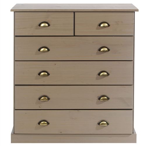 Commode De Chambre Paris Avec 6 Tiroirs En Pin Massif Lasure Taupe