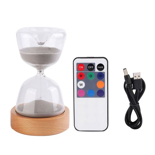 2 en 1 Sablier+Veilleuse 15 Minutes Minuterie de Sable 7 couleurs LED Ornement Bureau
