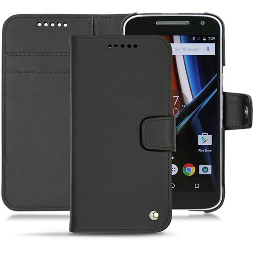 Housse cuir Motorola Moto G4 Rabat horizontal portefeuille Noir ( Nappa - Black ) Perpétuelle Noreve Saint-Tropez