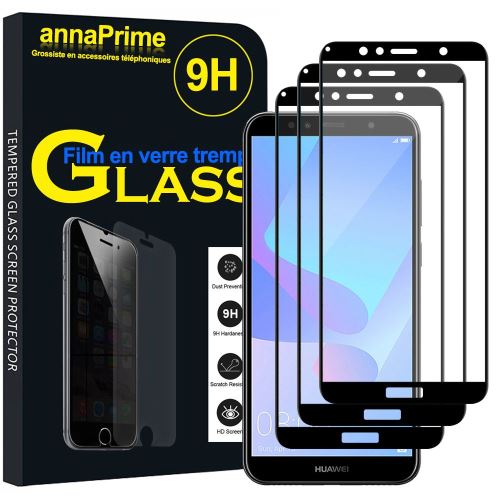 Lot 3 Films Verre Trempé de protection d'écran pour Huawei Y6 Prime (2018) 5.7 ATU-L31 ATU-L42 - NOIR