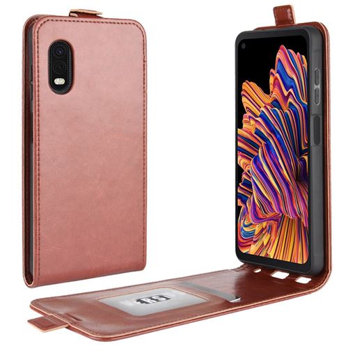 Etui en PU peau de cheval fou vertical avec porte-carte marron pour votre Samsung Galaxy Xcover Pro