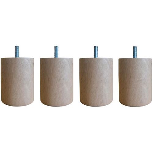 Jeu De Pieds Cylindriques En Bois O 7 Cm - H 8,5 Cm - Lot De 4