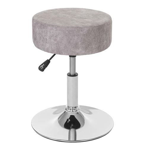 Tabouret MENDLER HWC-C22, hauteur réglable Ø 35 cm imitiation daim gris vintage