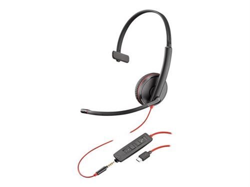 Poly Blackwire C3215 - 3200 Series - headset - op oor - met bekabeling - 3,5 mm-stekker, USB-C