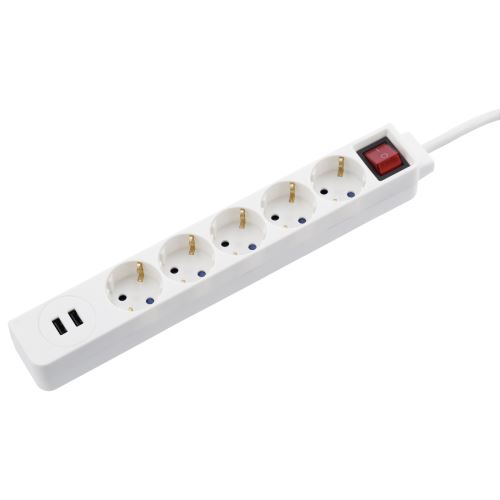 Hama Bloc multiprises USB 3,4A, 5 prises, blanc