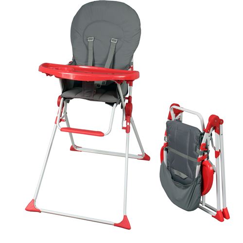 Bambisol Chaise Haute Bébé Pliable Fixe Ultra Compacte et Légère Gris Rouge