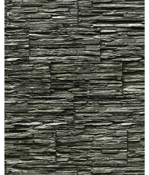 Papier peint quartzite ardoise en relief 1003-34 vinyle très résistant aspect pierre gris foncé anthracite | 5,33m2