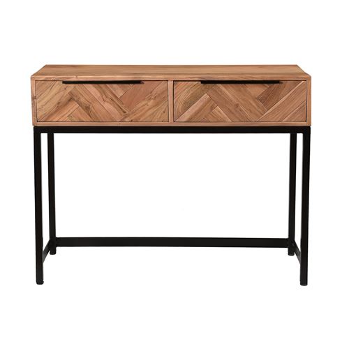 Console en acacia massif et métal noir 2 tiroirs L100 cm STICK