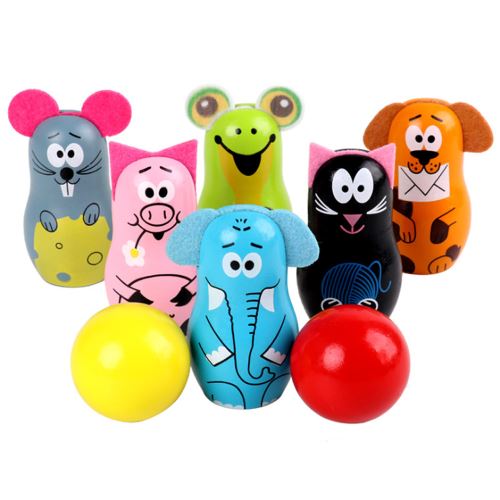 Bowling Set Jouets En Bois - Enfants Bowling 6 Animaux En Bois: Bowling BT1230