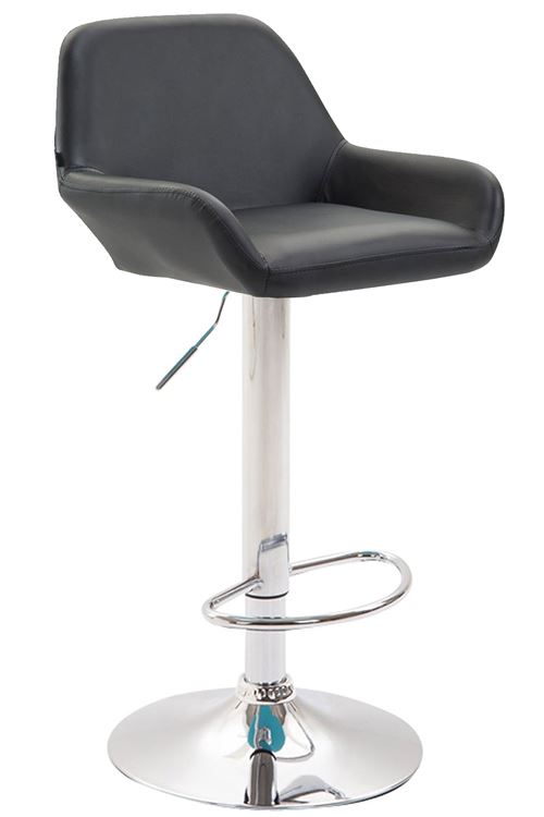 Tabouret de Bar Braga en Similicuir - Hauteur réglable Pivotant- Piètement en Métal Chrome - Couleur d'assise Noir
